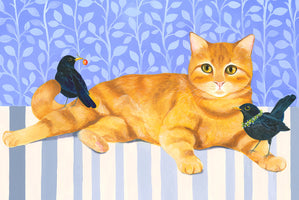 Ginger Cat and Blackbirds