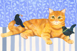 Ginger Cat and Blackbirds