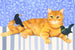 Ginger Cat and Blackbirds