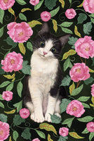 Tuxedo Cat in the Peonies