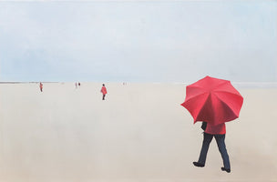 Bernhard Kock - Am Strand, mit rotem Schirm
