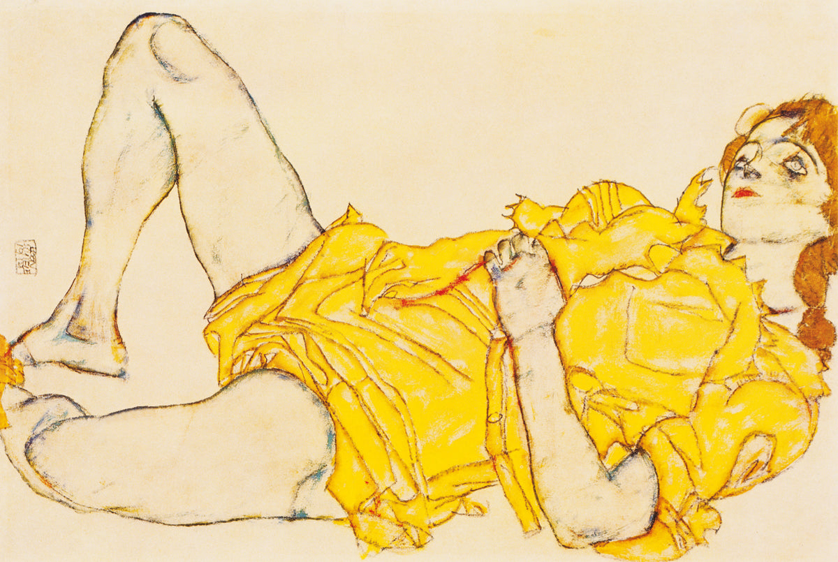 Egon Schiele - Liegende Frau im gelben Kleid