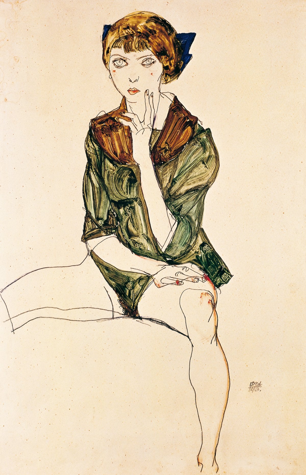 Egon Schiele - Mädchen mit grünem Hemd