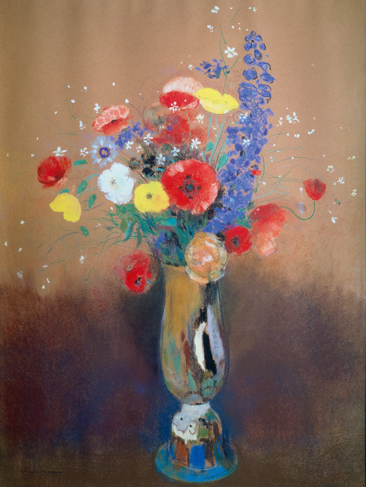 Odilon Redon - Feldblumenstrauß in hoher Vase