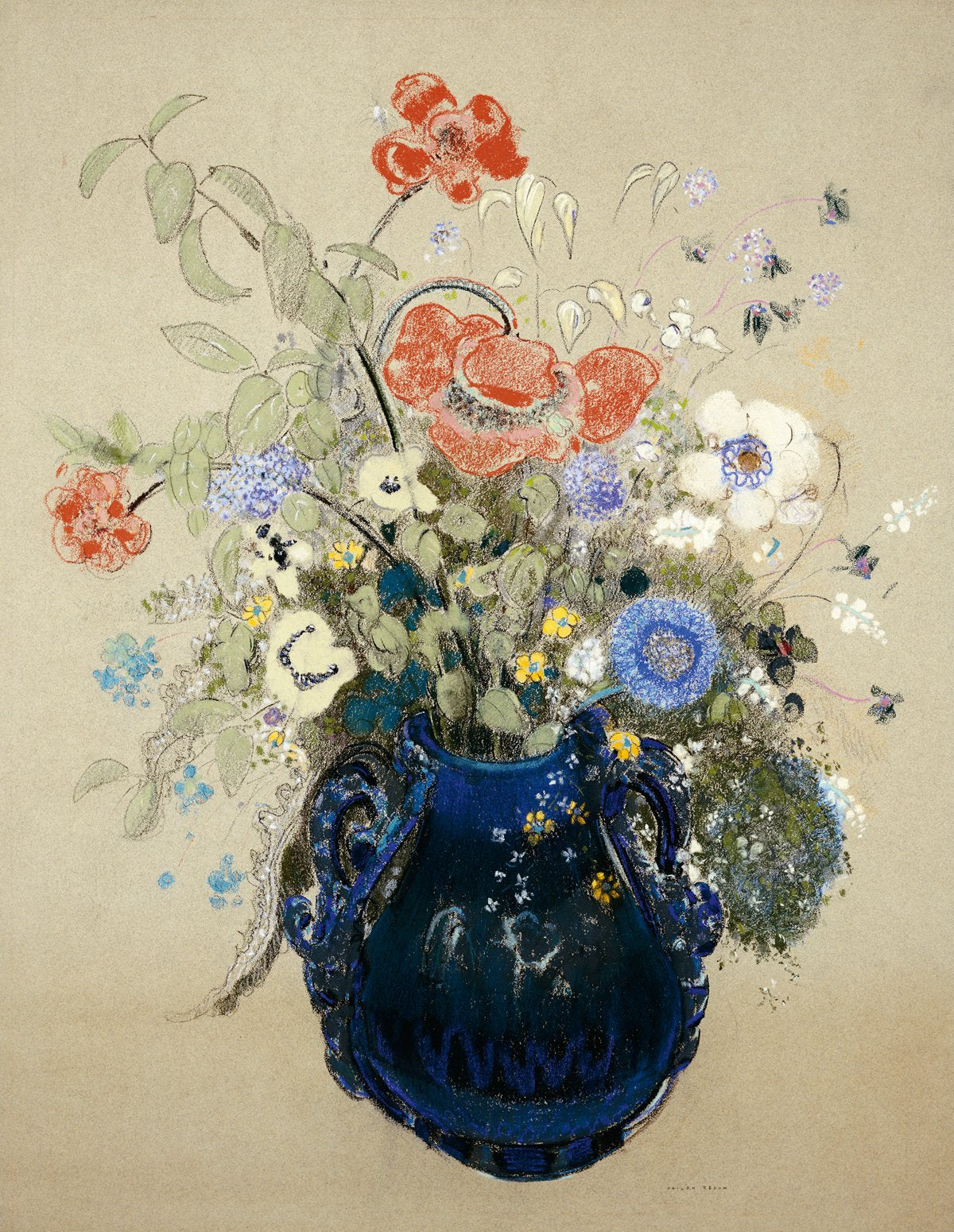 Odilon Redon - Blumenstrauß in blauem Krug