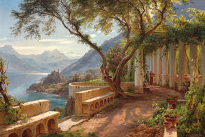 Mönch und Novize an einer italienischen Loggia