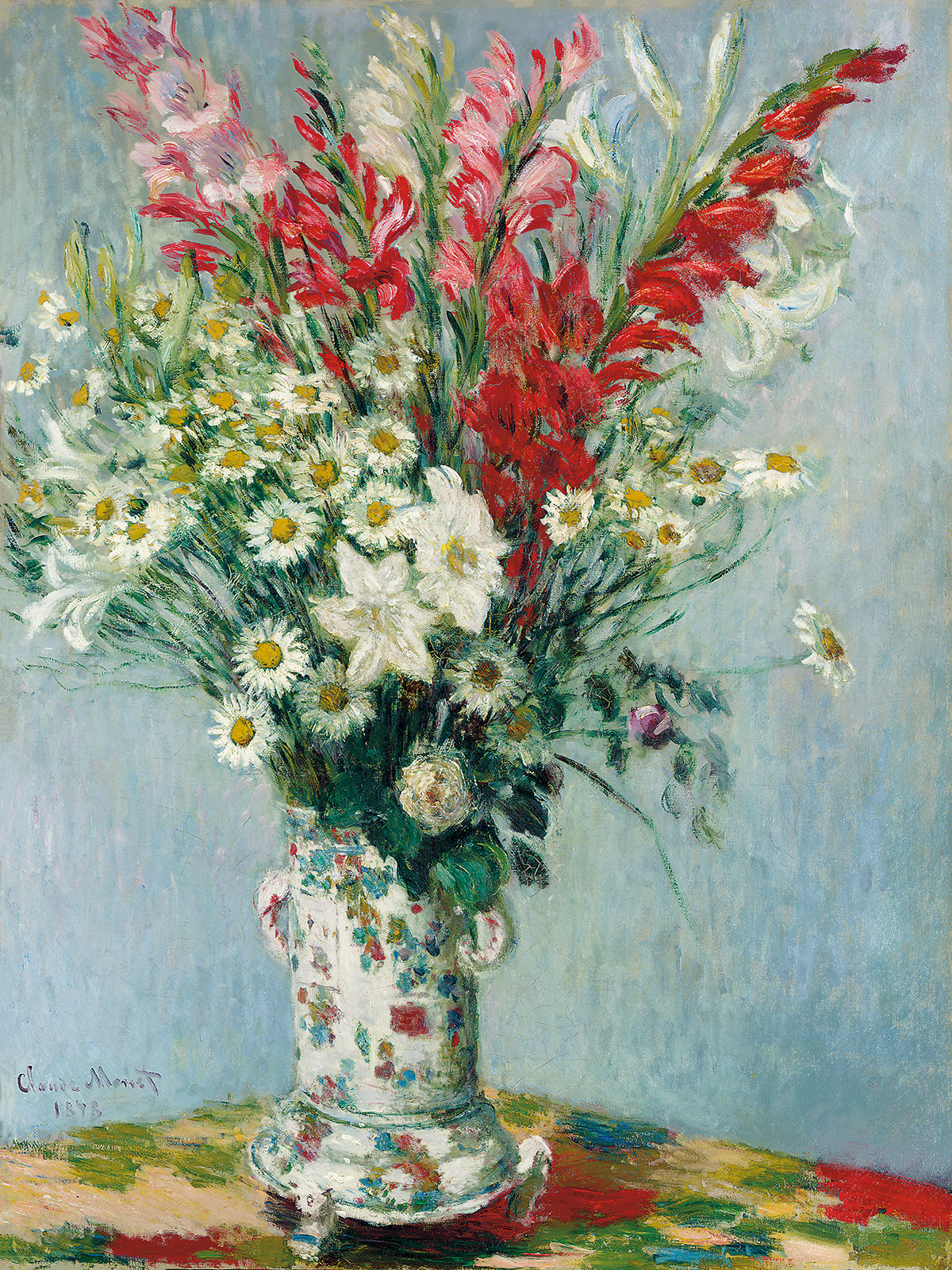 Blumenstrauß aus Gladiolen, Lilien und Margeriten