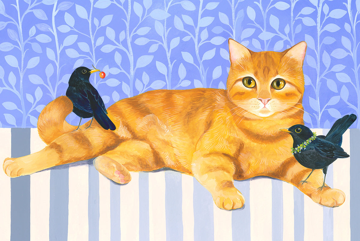 Ginger Cat and Blackbirds