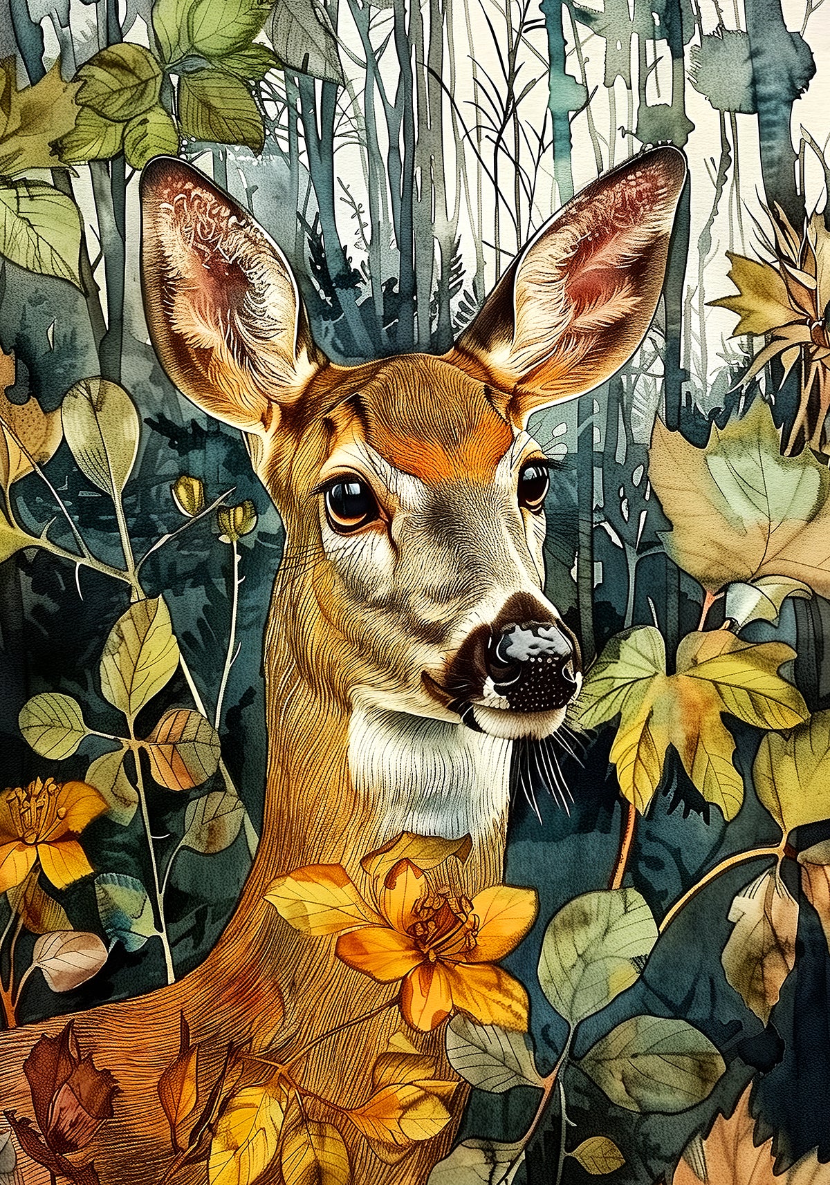 Deer watercolor animal art I