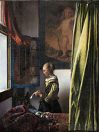 Briefleserin am offenen Fenster (mit freigelegtem Cupido)