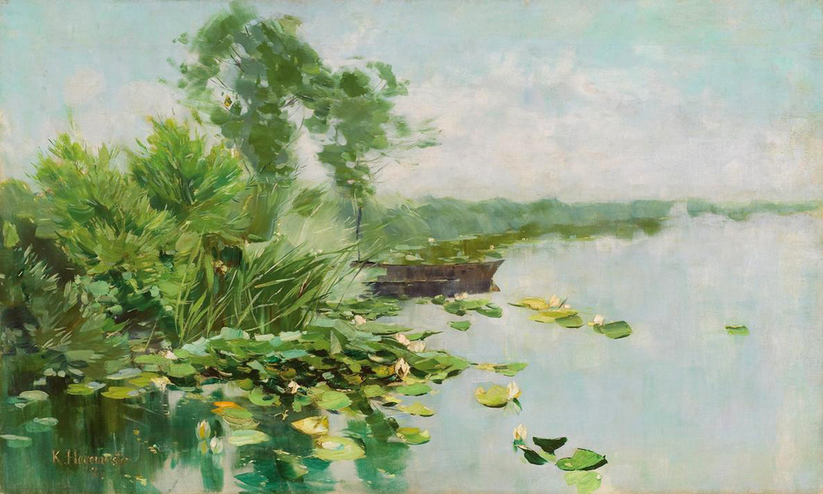 Uferlandschaft mit Seerosen