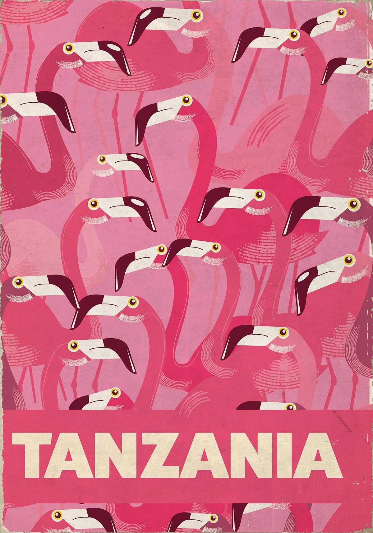 Tanzania Flamingos vintage travel poster