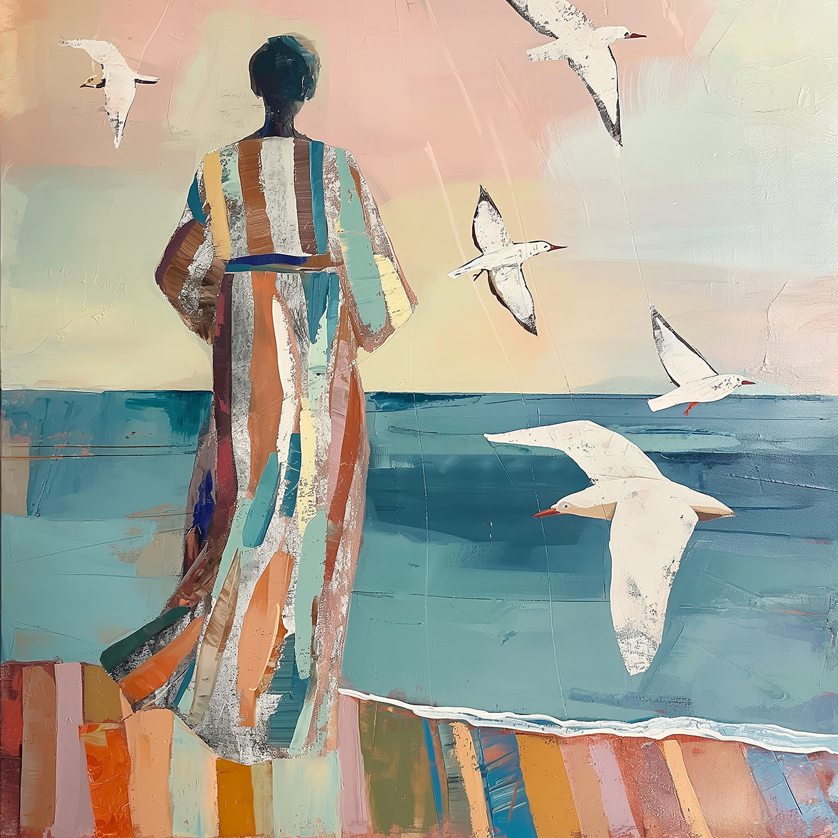 Coastal Woman And Birds