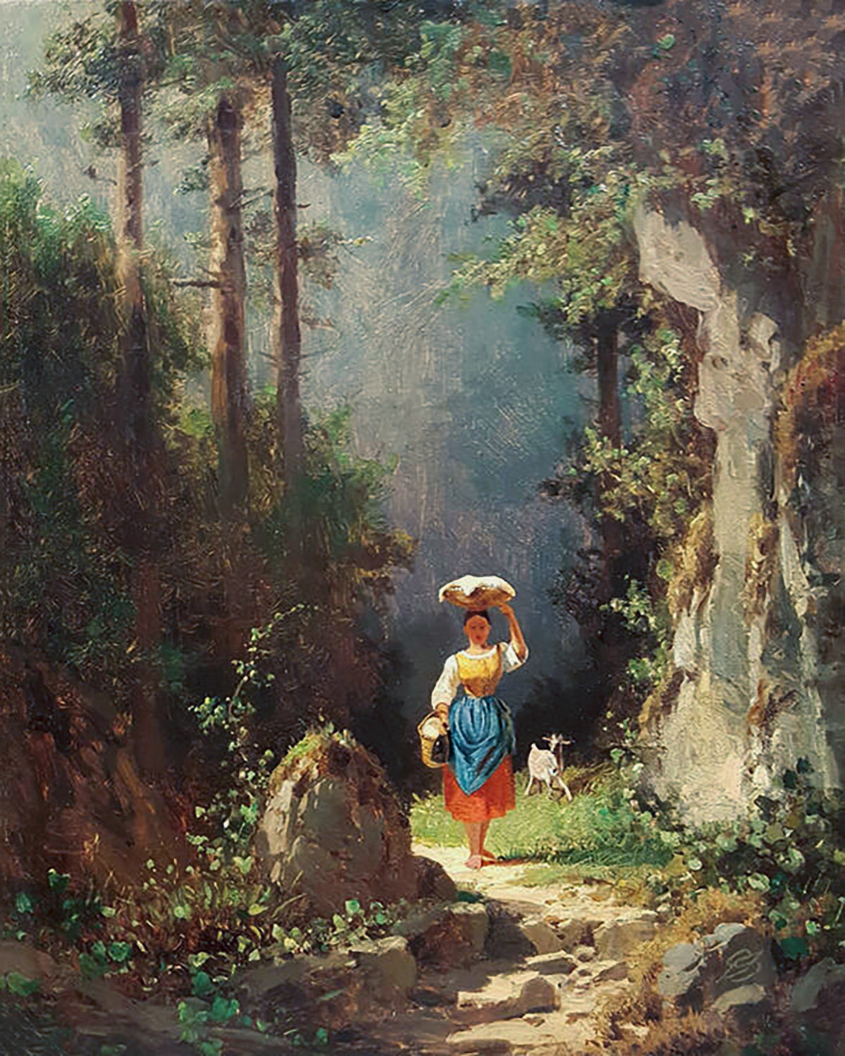 Mädchen mit Ziege im Gebirgstal