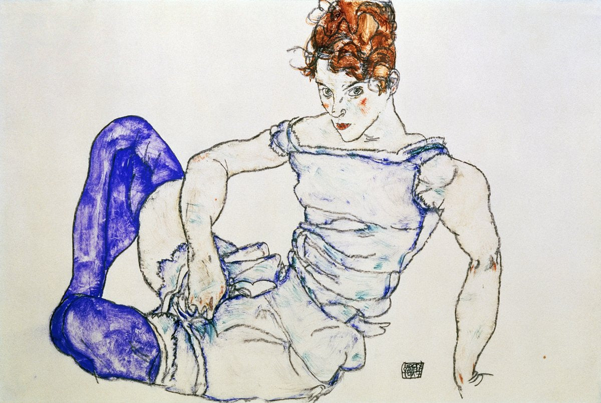 Egon Schiele - Sitzende Frau mit violetten Strümpfen, 1917