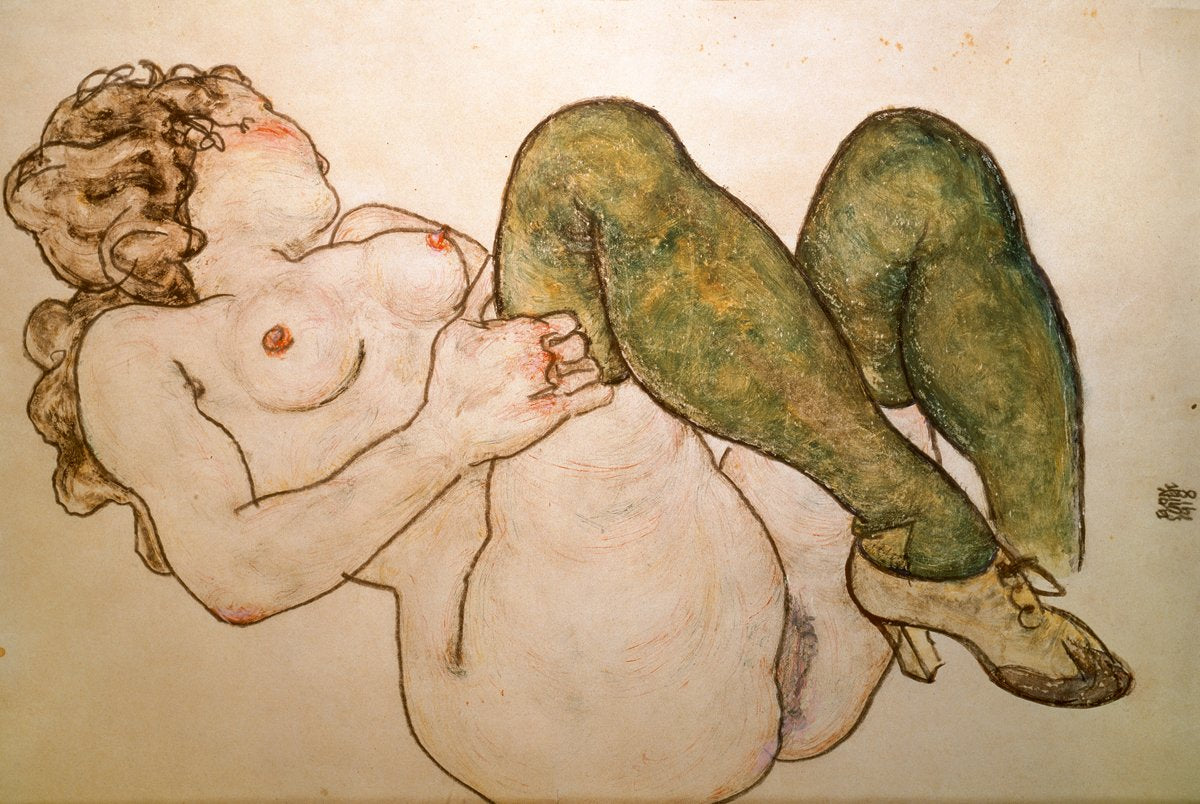 Egon Schiele - Akt mit grünen Strümpfen