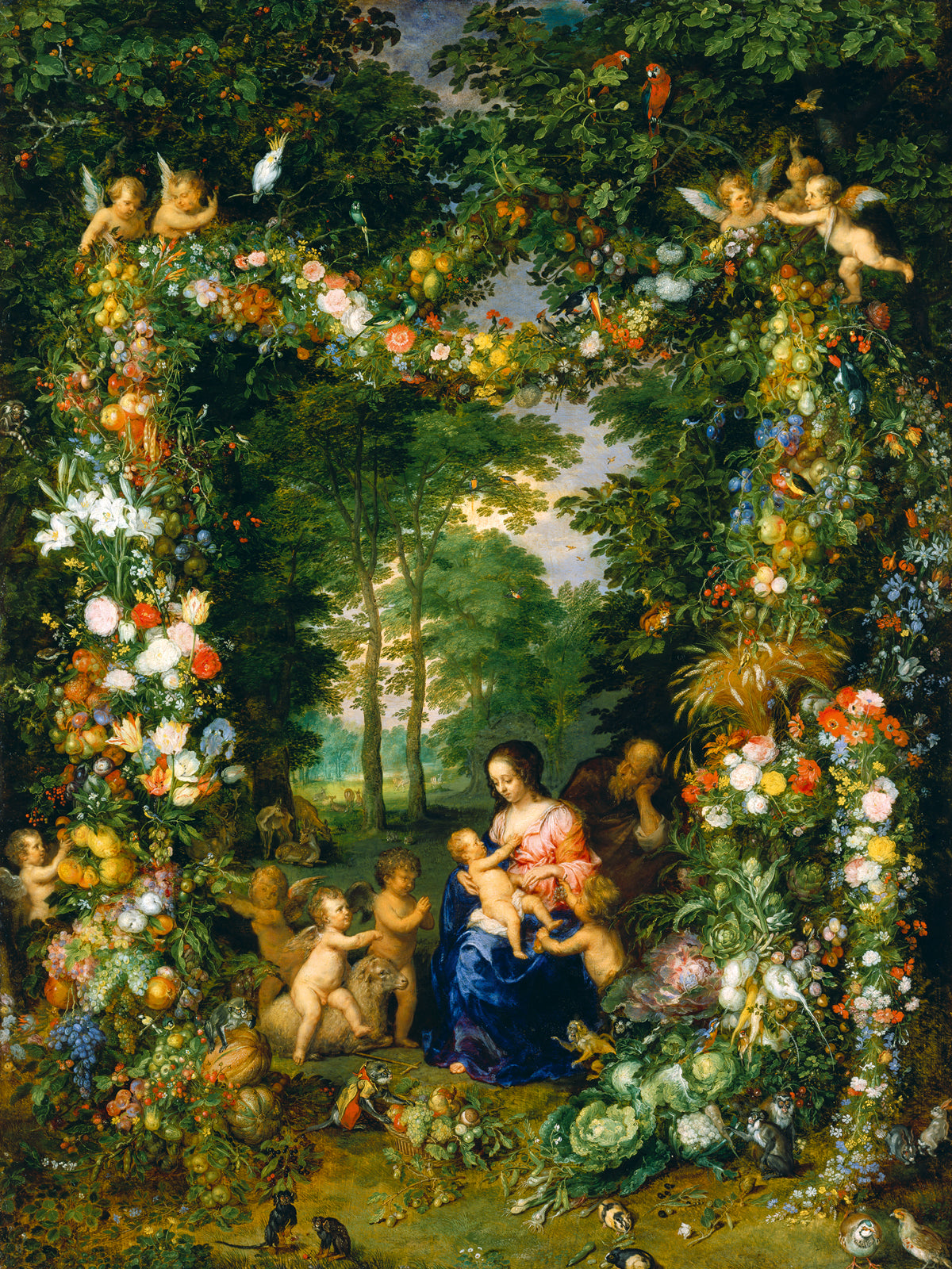 Jan d.Ä. Brueghel - Hl. Familie in einem Blumenkranz