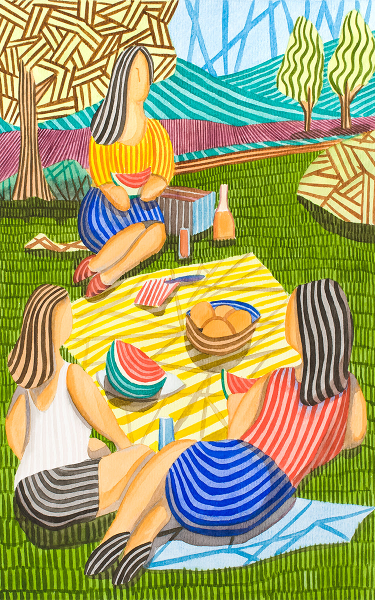 Javier Ortas - Tres Chicas merendando en el Campo