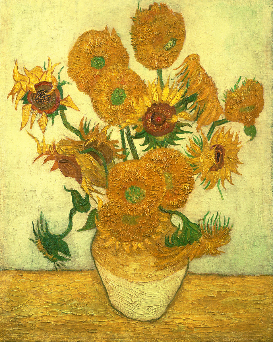 Vierzehn Sonnenblumen in einer Vase